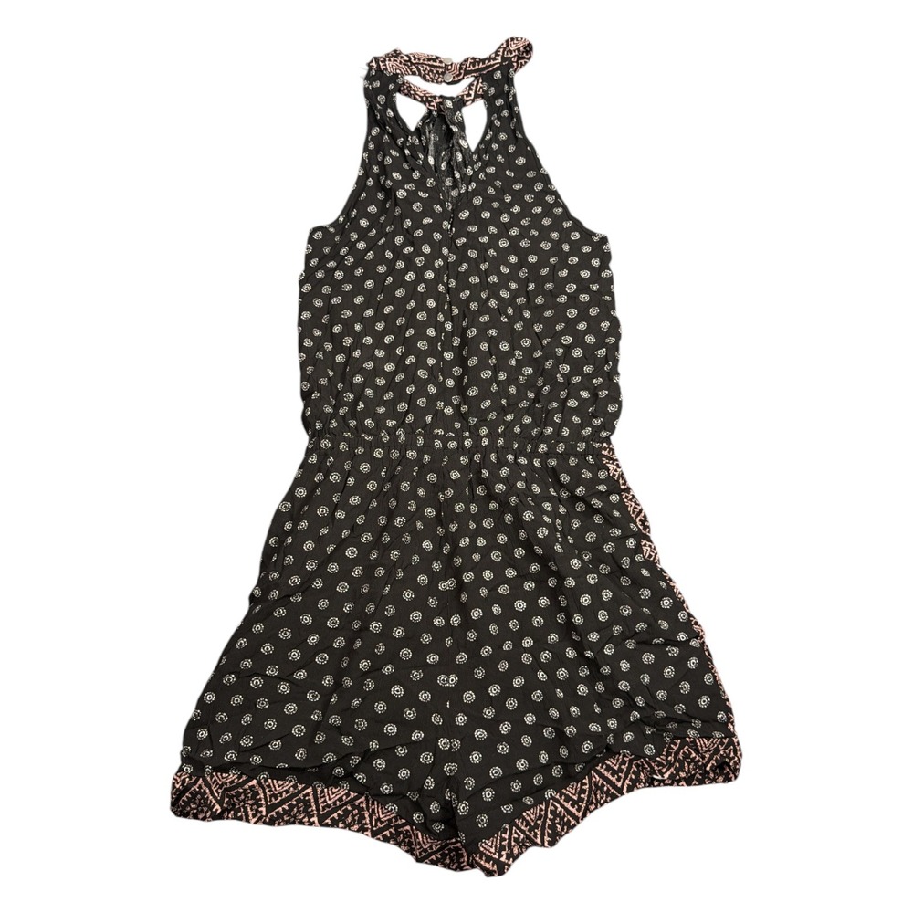 Splendid Womens Black‎ Floral Halter Romper Pink Geometric Trim XL